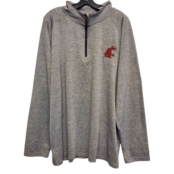 WASHINGTON STATE COUGARS Jacket Mens XXL Gray Red WSU 1/4 Zip Pullover CHAMPION - Picture 1 of 9